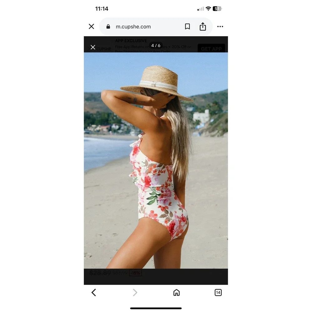 Cupshe Women's OnePiece Swimsuit Soft Bloom Tummy Control Halterneck Size XL NWT
